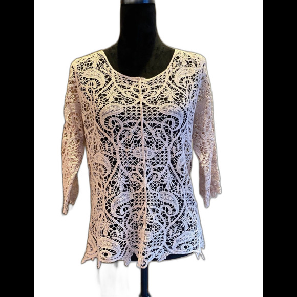 Adiva Tops - Adiva Blouse Plus Size XL Lace Womens Chic Sexy Top Nude Color 3/4 Sleeves